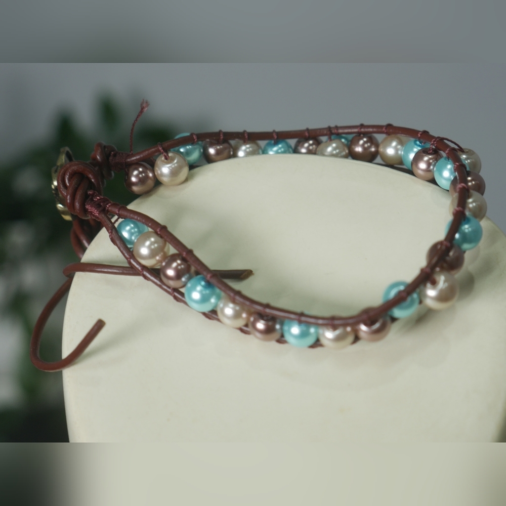 Leather Bead strung bracelet